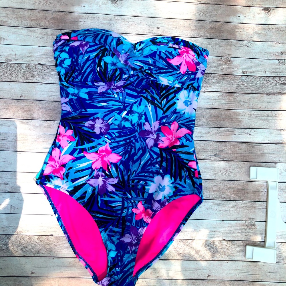 Keal one piece swimsuit blue floral size small #8